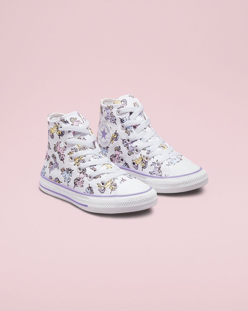 Dívčí Boty Vysoké Converse Chuck Taylor All Star Unicorns Bílé Šedé Fialové | CZ UM31F20